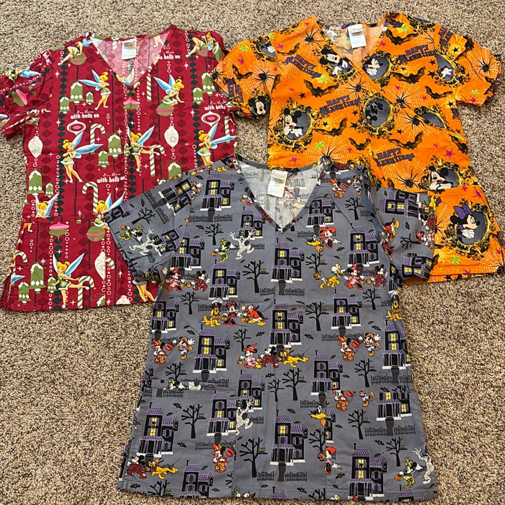 Bundle of three holiday scrub tops/XS/almost new